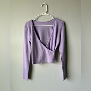 Aerie Lilac Ribbed Waffle Normwear Wrap Blouse